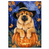 Tibetan Mastiff Dog Black Halloween Witch Canvas Art Prints for Mom's Anniversary Gifts for Thanksgiving on Ready to Hang 1.5" Thick Canvas Wrap, Floating Framed Canvas, Flat Rolled Canvas